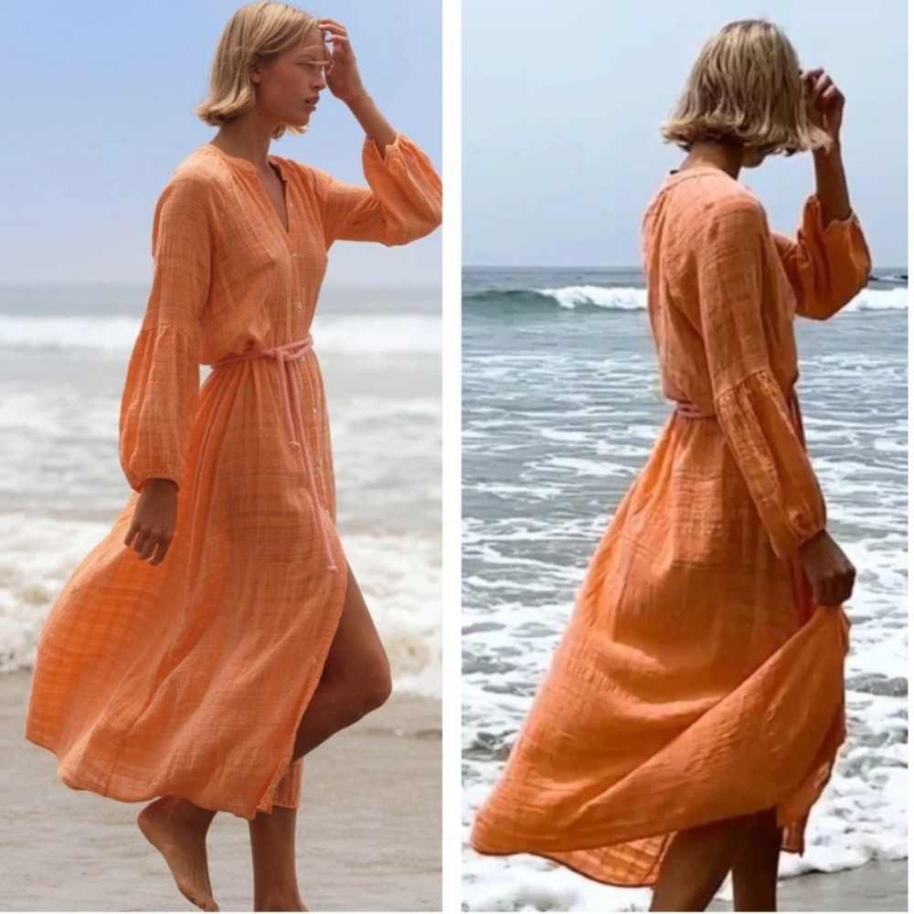 Cali by Cali Dreaming Elizabeth Cotton Button Down Maxi Dress M Boho Beachy